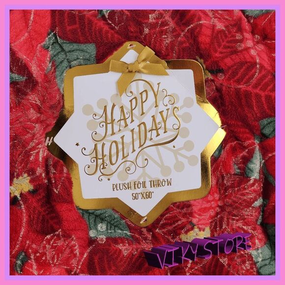 NWT Happy Holidays Plush Foil Throw 50"x60" Festive & Cozy #7215 💖 NWT - Picture 2 of 4